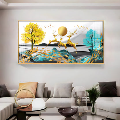 Golden Deer Themed Premium Acrylic Horizontal Wall Art