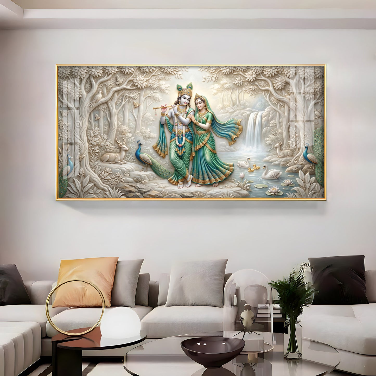 Radha Krishna Standing Together Premium Acrylic Horizontal Wall Art