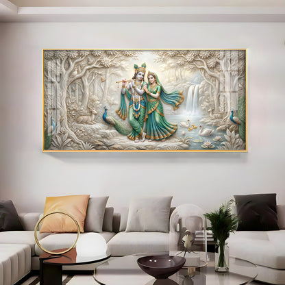 Radha Krishna Standing Together Premium Acrylic Horizontal Wall Art