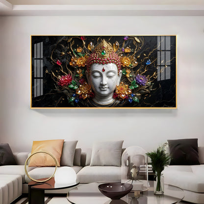 Lotus Serenity Lord Buddha Premium Acrylic Horizontal Wall Art