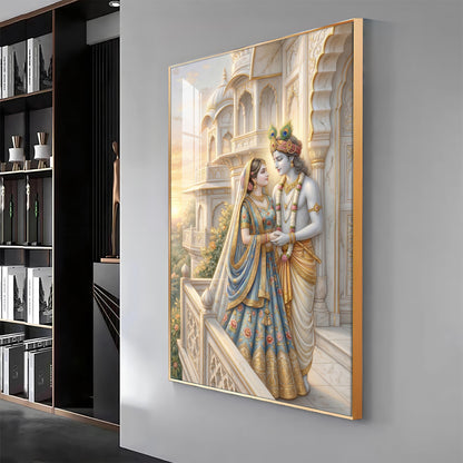 Loving Radhe & Krishna Premium Acrylic Square Wall Art