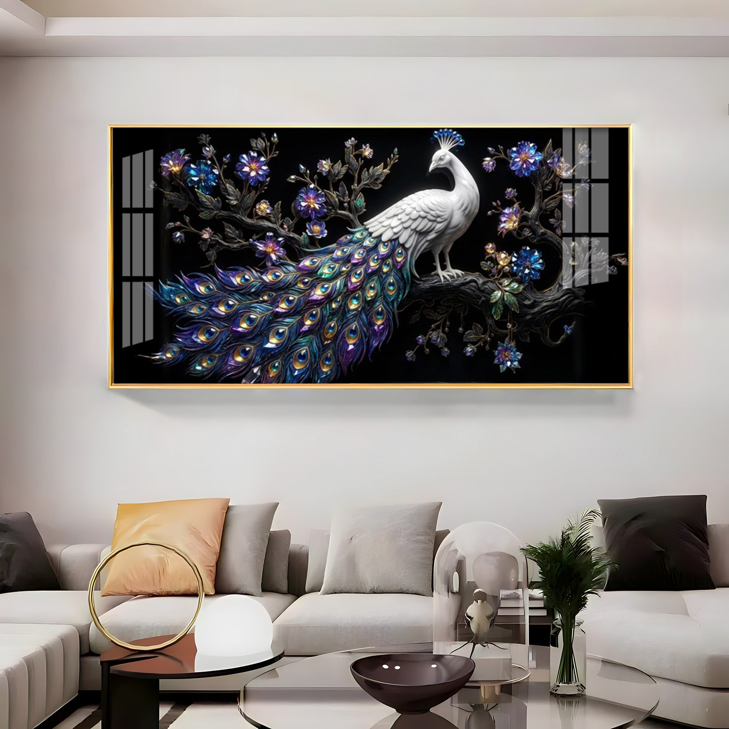 Peacock Perch Premium Acrylic Horizontal Wall Art