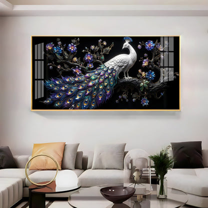 Peacock Perch Premium Acrylic Horizontal Wall Art