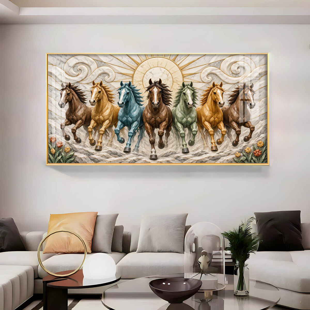 Seven Colorful Horses Premium Acrylic Horizontal Wall Art