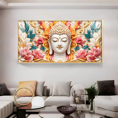 Meditating Buddha In Floral Premium Acrylic Horizontal Wall Art