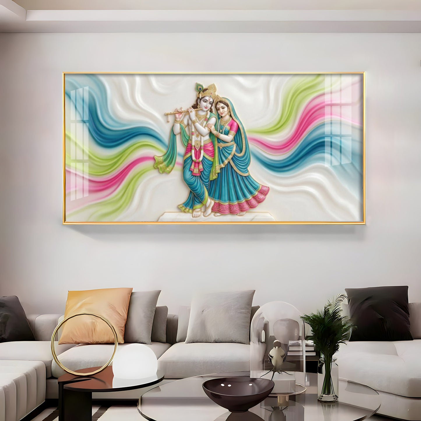 Vibrant Colors Radha Krishna Premium Acrylic Horizontal Wall Art