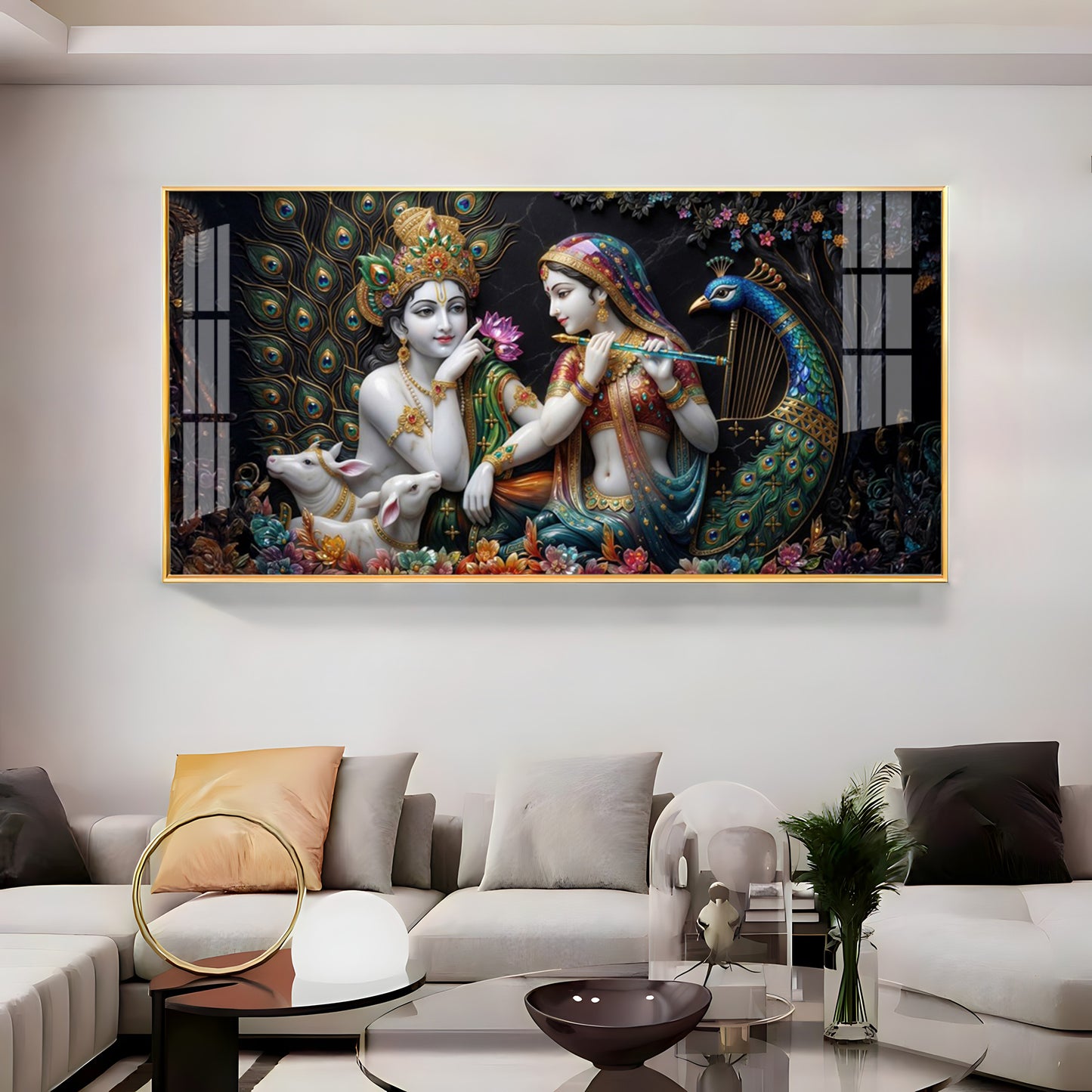Eternal Love Mural Of Radha and Krishna Premium Acrylic Horizontal Wall Art