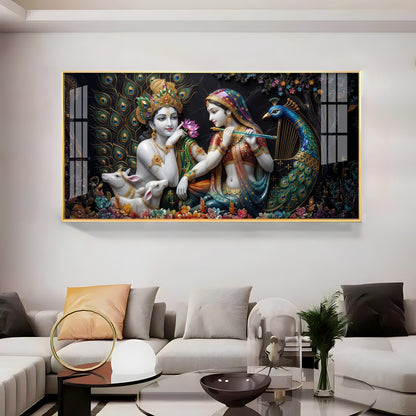 Eternal Love Mural Of Radha and Krishna Premium Acrylic Horizontal Wall Art