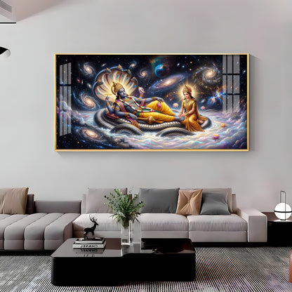 Lord Vishnu , Goddess Lakshmi With Serpent Shesha Premium Acrylic Horizontal Wall Art