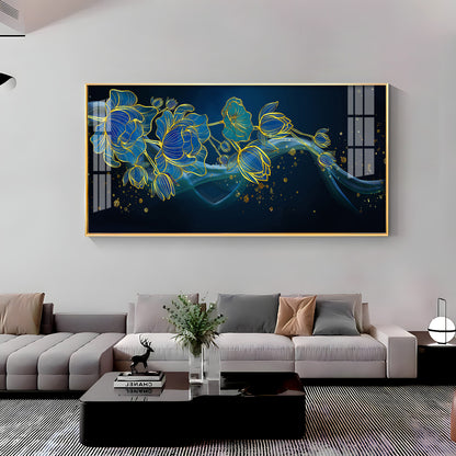 Lotus Flowers In Blue Tones Premium Acrylic Horizontal Wall Art