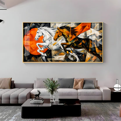 Abstract Running Horses Premium Acrylic Horizontal Wall Art