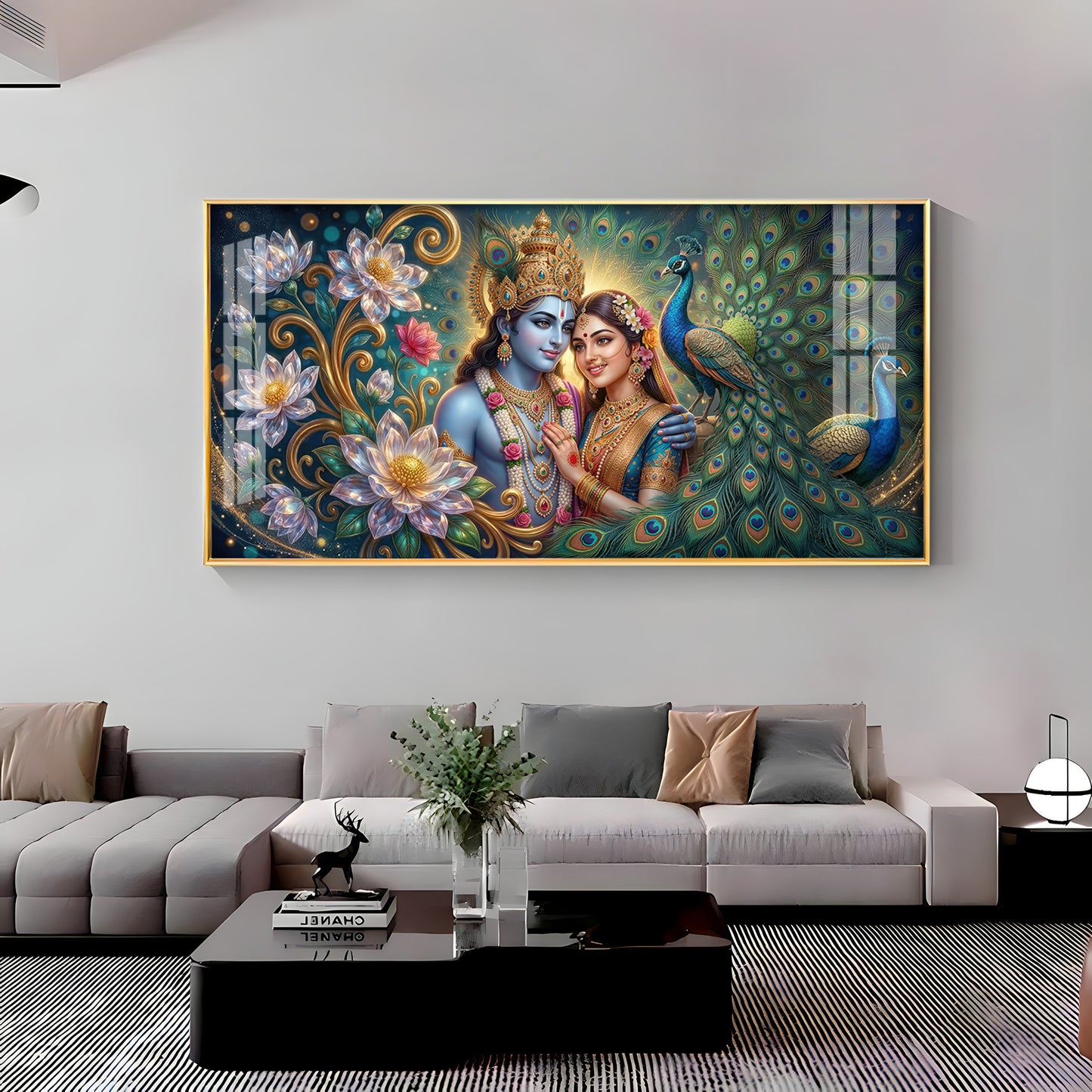 Shri Radhe Krishna Bhagwan Premium Acrylic Horizontal Wall Art