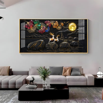 Luxurious Gold Moon and Deerstone Dreams Premium Acrylic Horizontal Wall Art