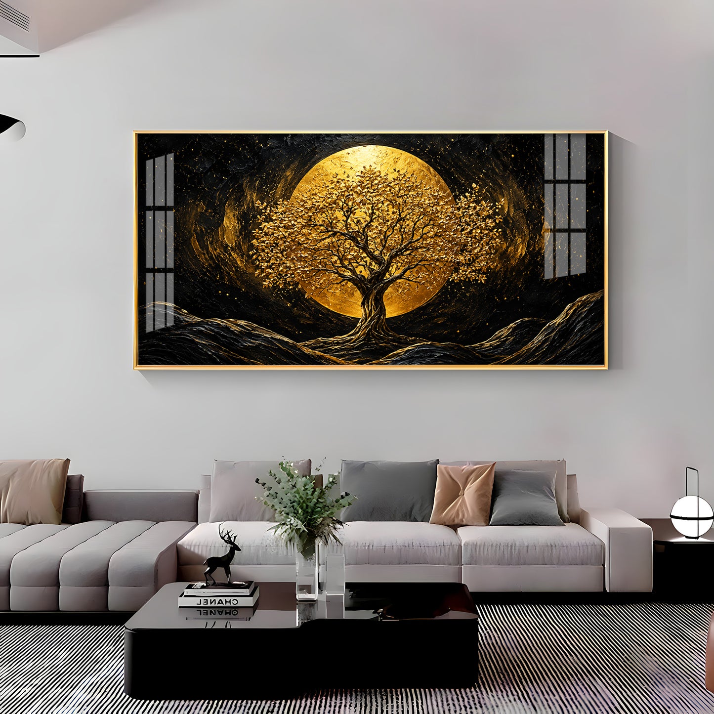 Golden Tree & Full Moon Premium Acrylic Horizontal Wall Art
