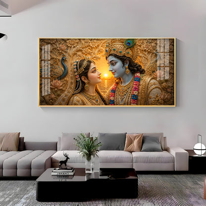 Shri Radha Krishna Gazing Intimately Premium Acrylic Horizontal Wall Art