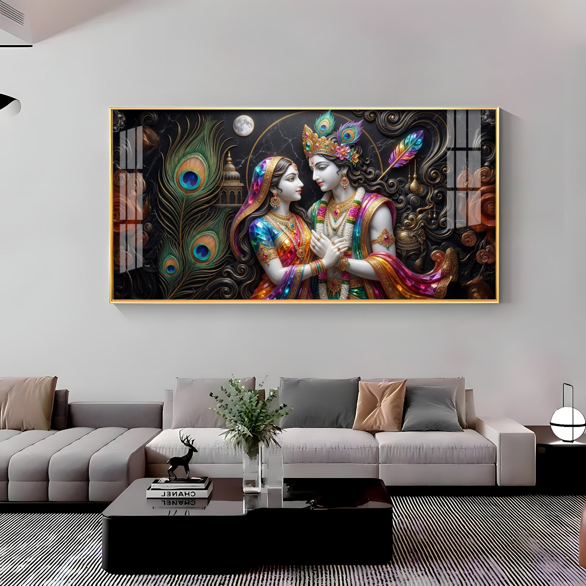 Blissful Radha Krishna Premium Acrylic Horizontal Wall Art