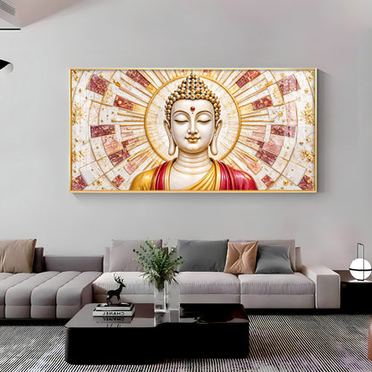 Golden Sunburst Buddha Premium Acrylic Horizontal Wall Art