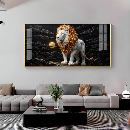 Majestic White & Gold Lion Premium Acrylic Horizontal Wall Art