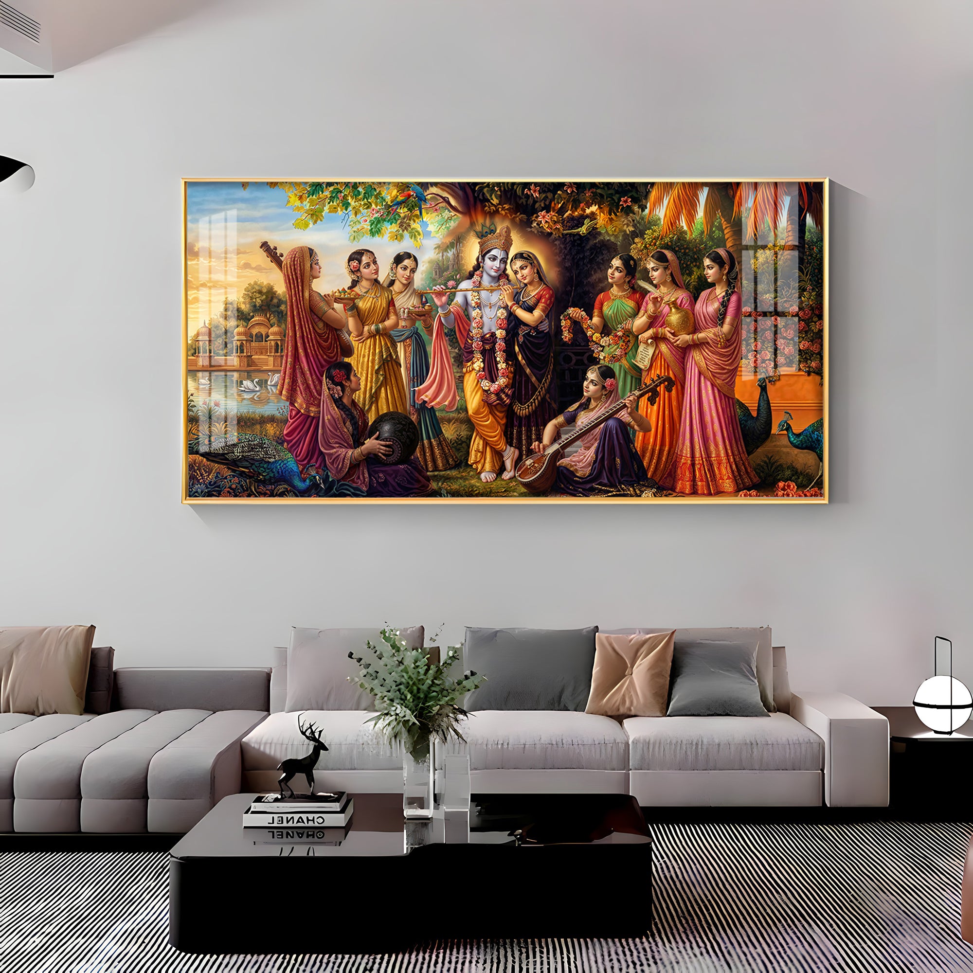 Radha Krishna With Gopiya Premium Acrylic Horizontal Wall Art