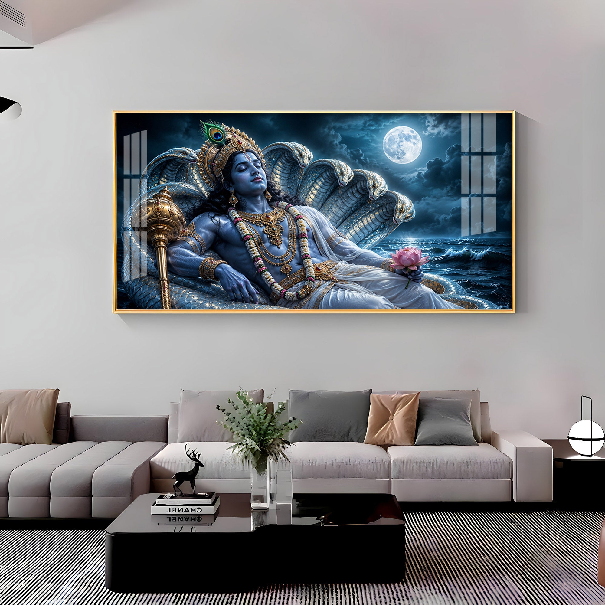 Lord Vishnu With Sheshnag Premium Acrylic Horizontal Wall Art
