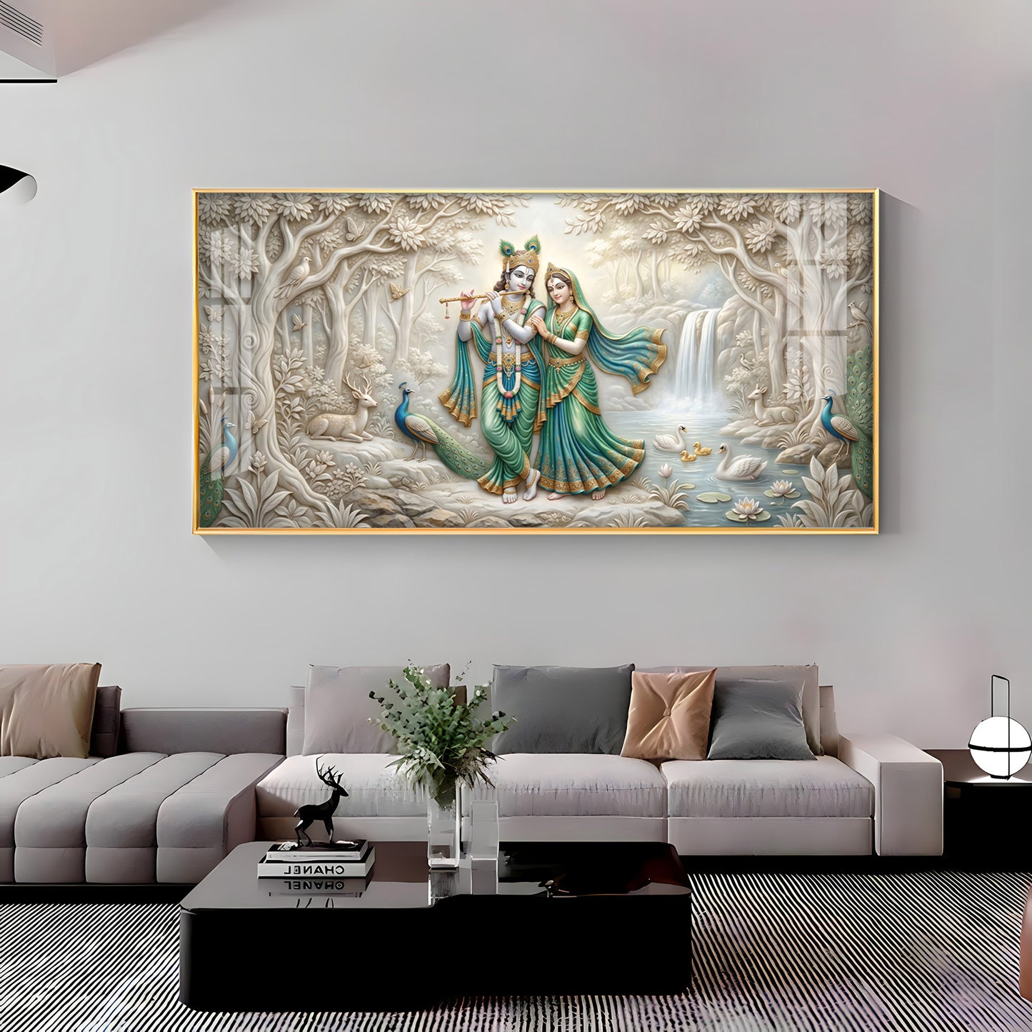 Radha Krishna Standing Together Premium Acrylic Horizontal Wall Art