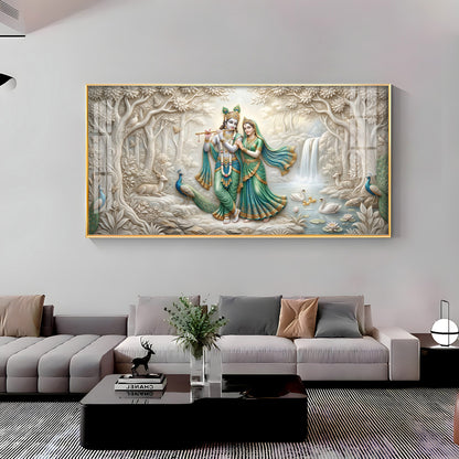 Radha Krishna Standing Together Premium Acrylic Horizontal Wall Art