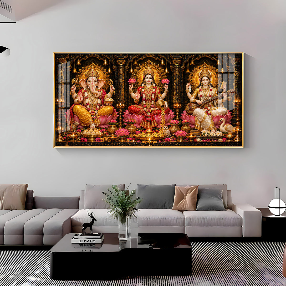 Maa Lakshmi, Saraswati & Ganesha Ji Premium Acrylic Horizontal Wall Art