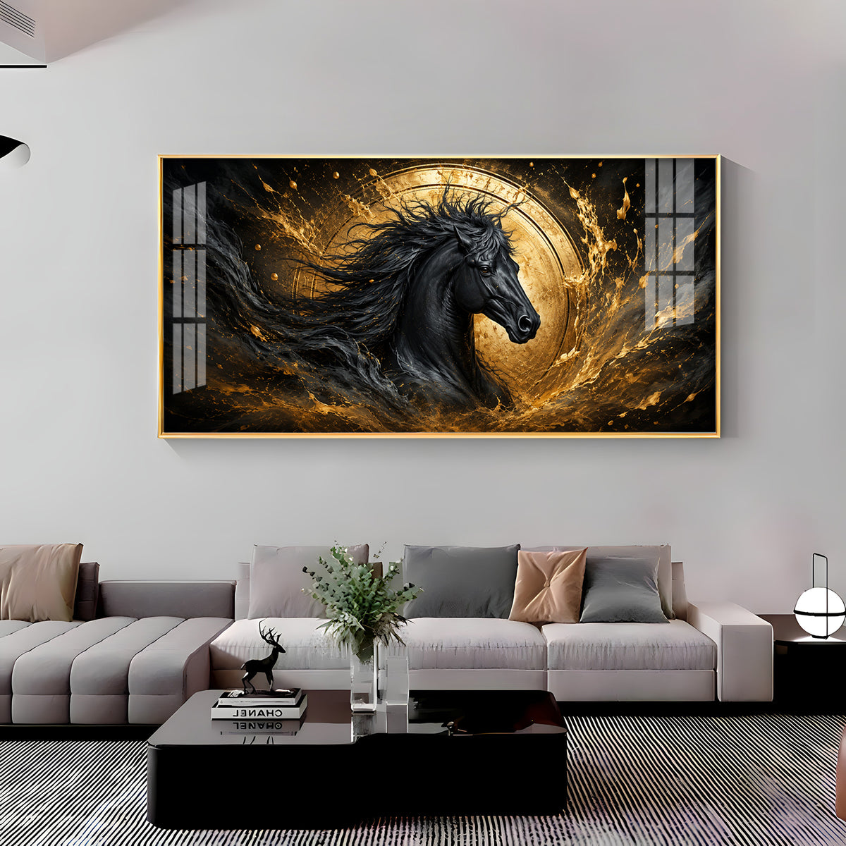 Majestic Black Horse Premium Acrylic Horizontal Wall Art