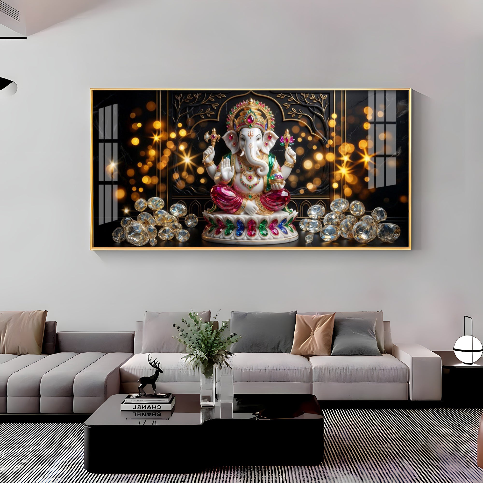 Diamond Ganesh Elegance Premium Acrylic Horizontal Wall Art