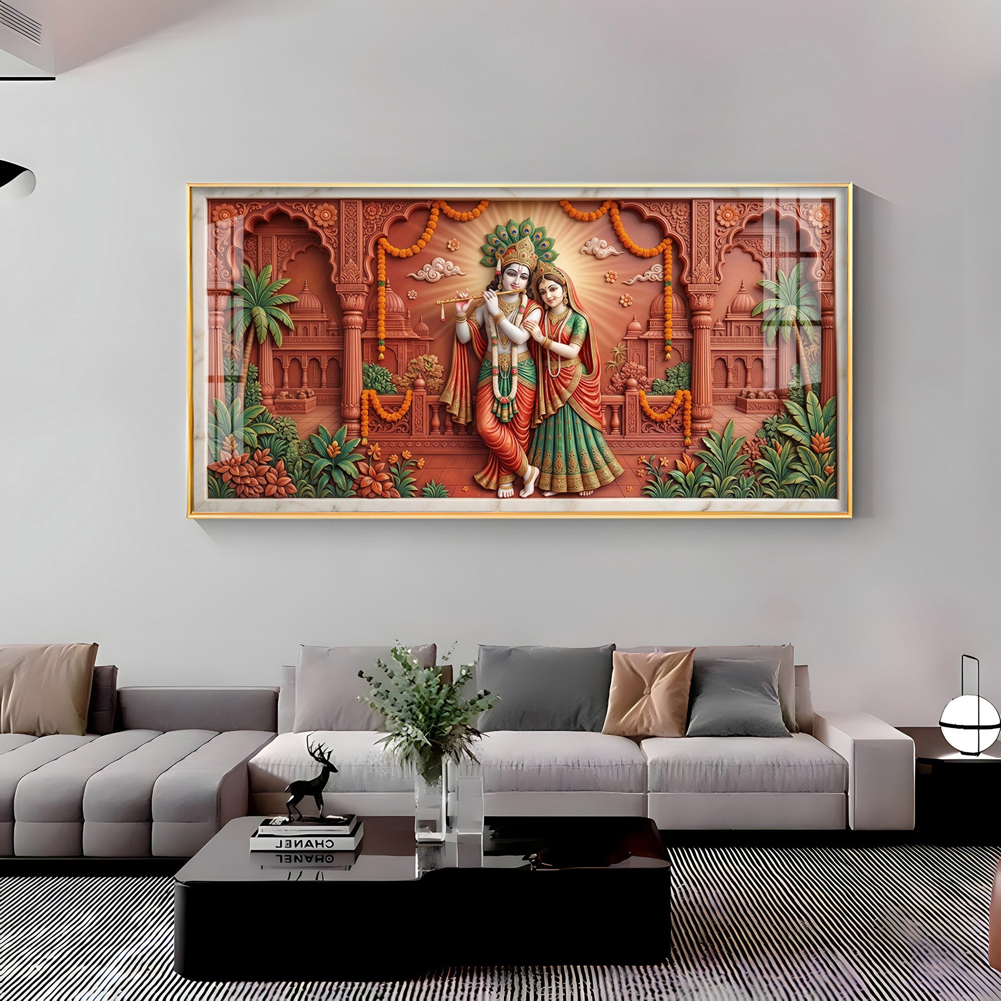 Depicting Divine Love Radha Krishna Premium Acrylic Horizontal Wall Art