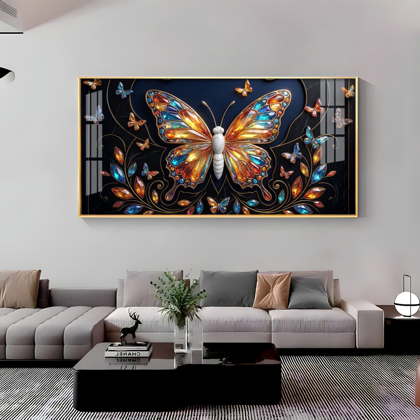 Colorful Butterfly With Stained Glass Effects Premium Acrylic Horizontal Wall Art