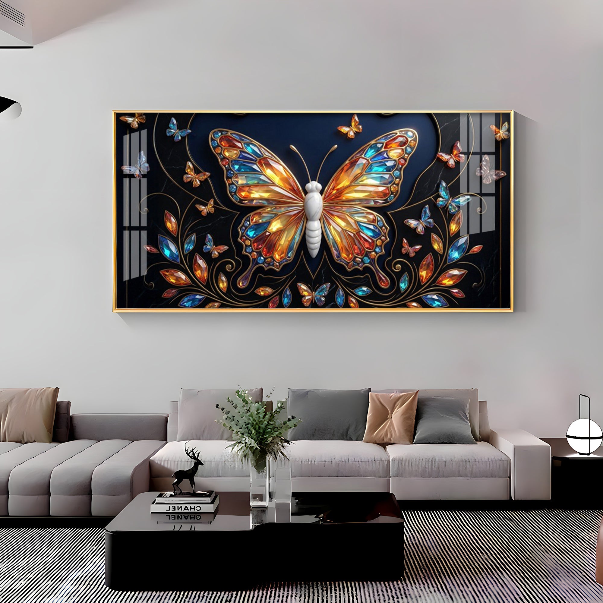Colorful Butterfly With Stained Glass Effects Premium Acrylic Horizontal Wall Art