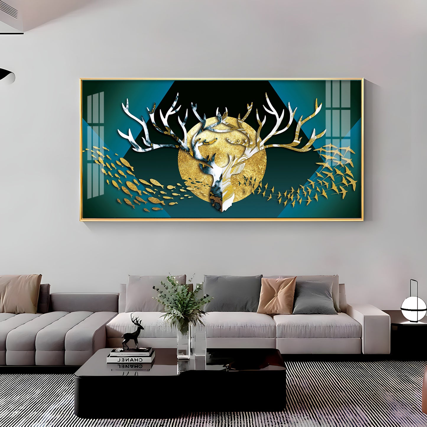 Deer Surrounded By Fish & Birds Premium Acrylic Horizontal Wall Art
