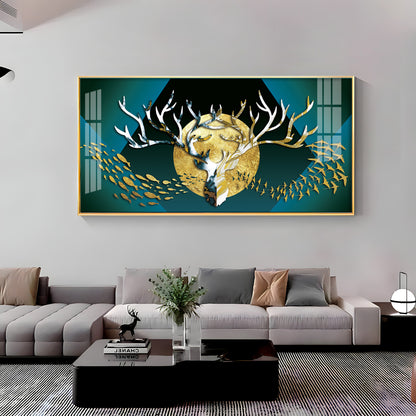 Deer Surrounded By Fish & Birds Premium Acrylic Horizontal Wall Art