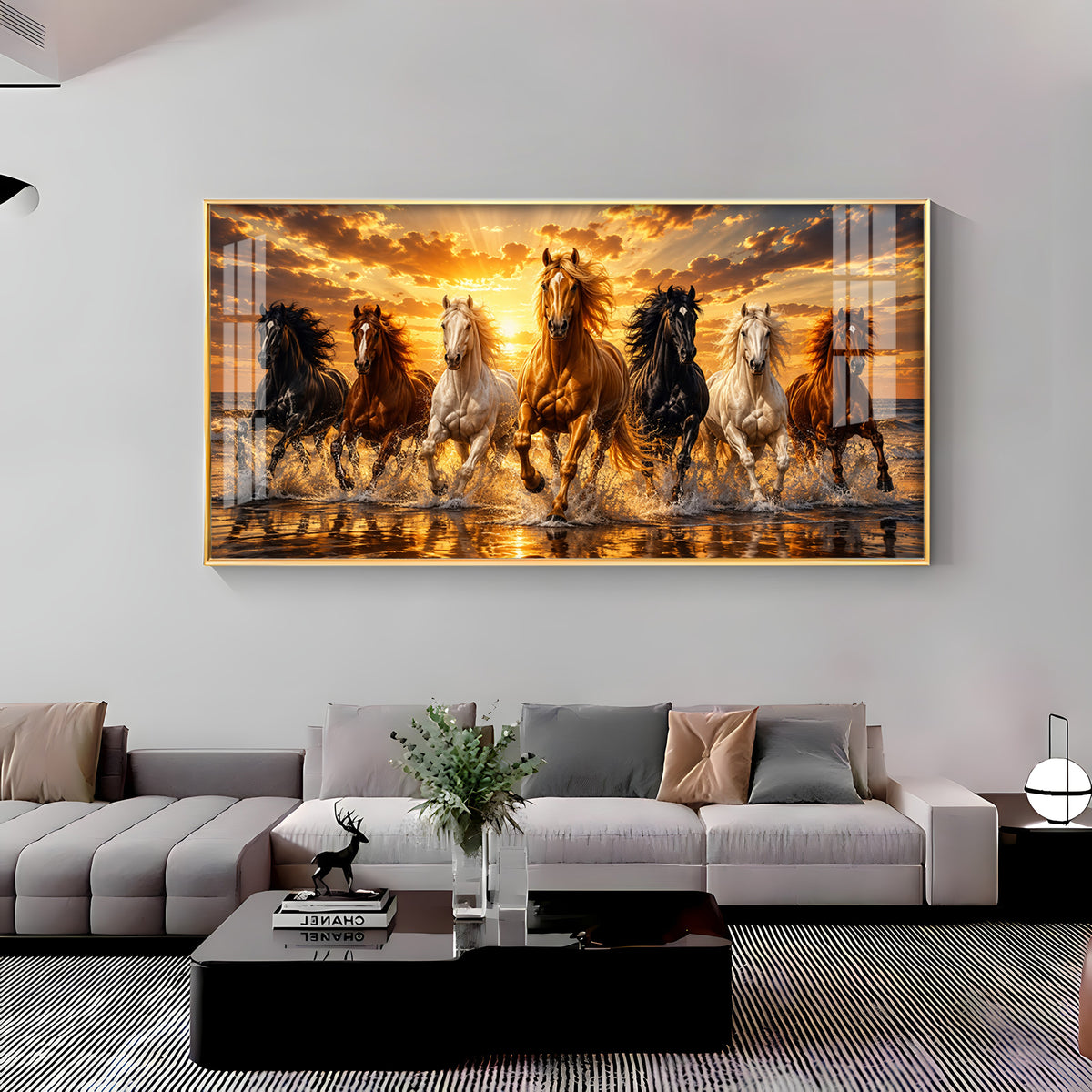 Majestic Seven Horses Golden Hour Premium Acrylic Horizontal Wall Art