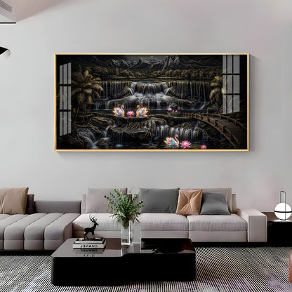 Multi-Tiered Waterfalls Swan Lake Premium Acrylic Horizontal Wall Art