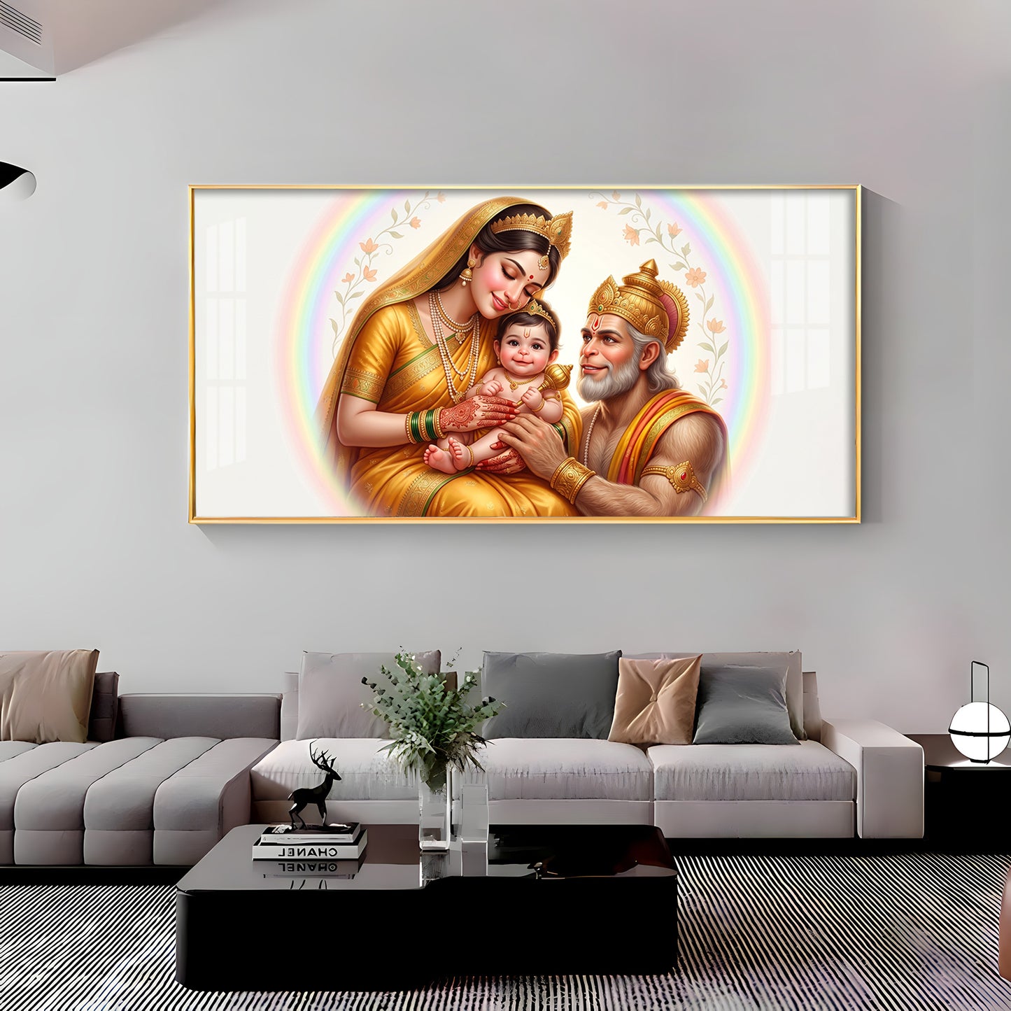 Hanuman Ji With Mata Anjana & Kesari  Premium Acrylic Horizontal Wall Art