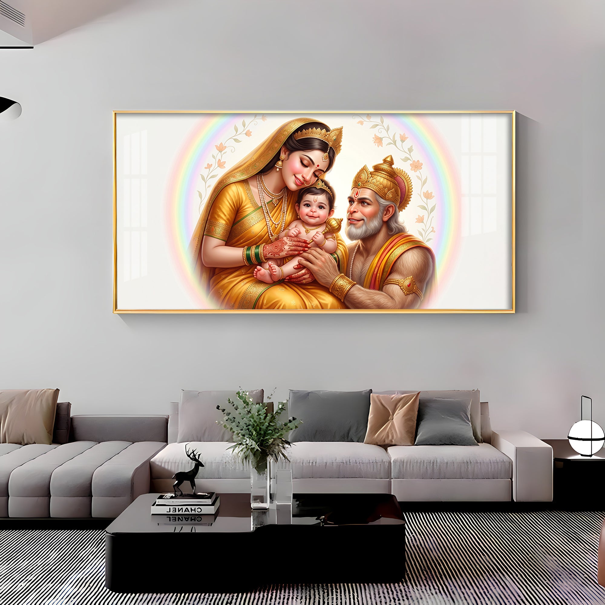 Hanuman Ji With Mata Anjana & Kesari  Premium Acrylic Horizontal Wall Art