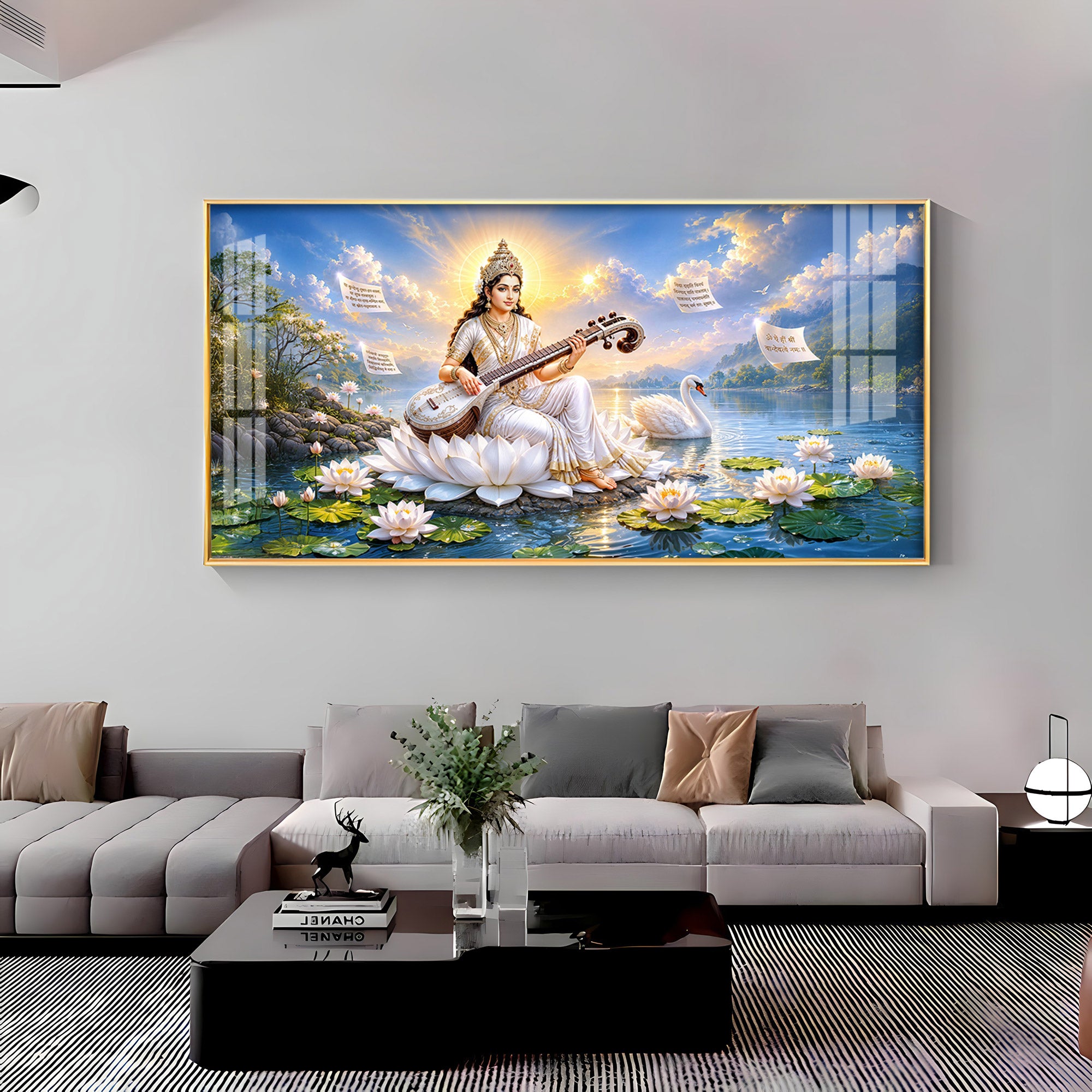 Hindu Goddess Saraswati Premium Acrylic Horizontal Wall Art