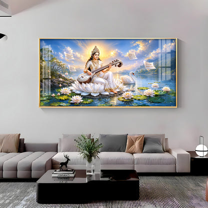 Hindu Goddess Saraswati Premium Acrylic Horizontal Wall Art