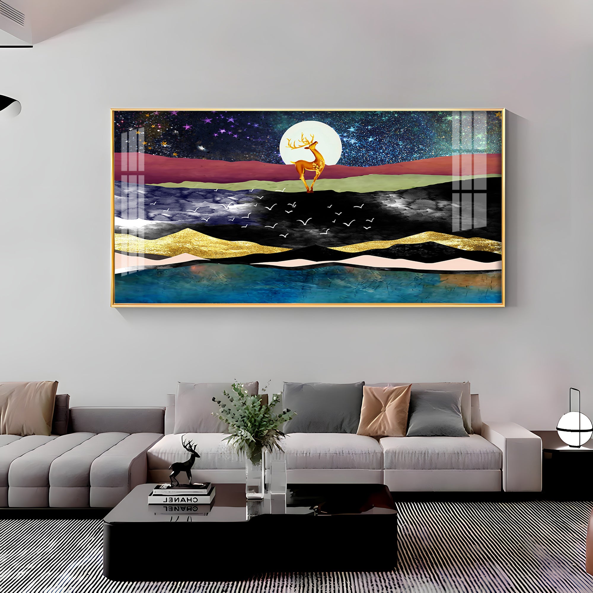 Deer In Glittering Mountainous Premium Acrylic Horizontal Wall Art
