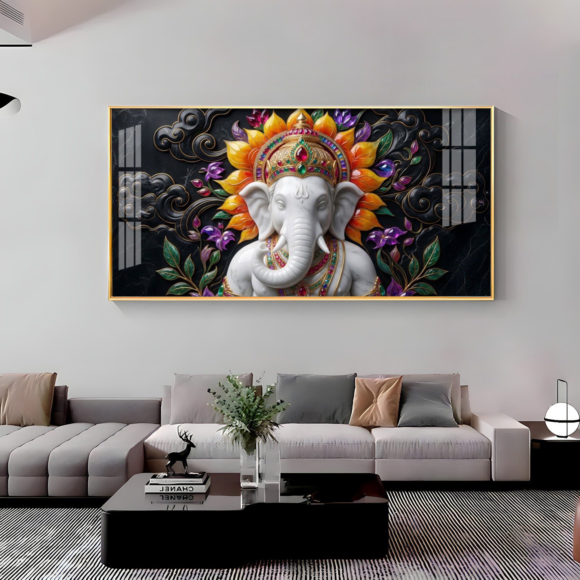 Decorated Lord Ganesha Premium Acrylic Horizontal Wall Art