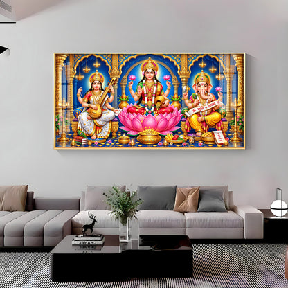 Maa Lakshmi, Saraswati & Ganesha Premium Acrylic Horizontal Wall Art