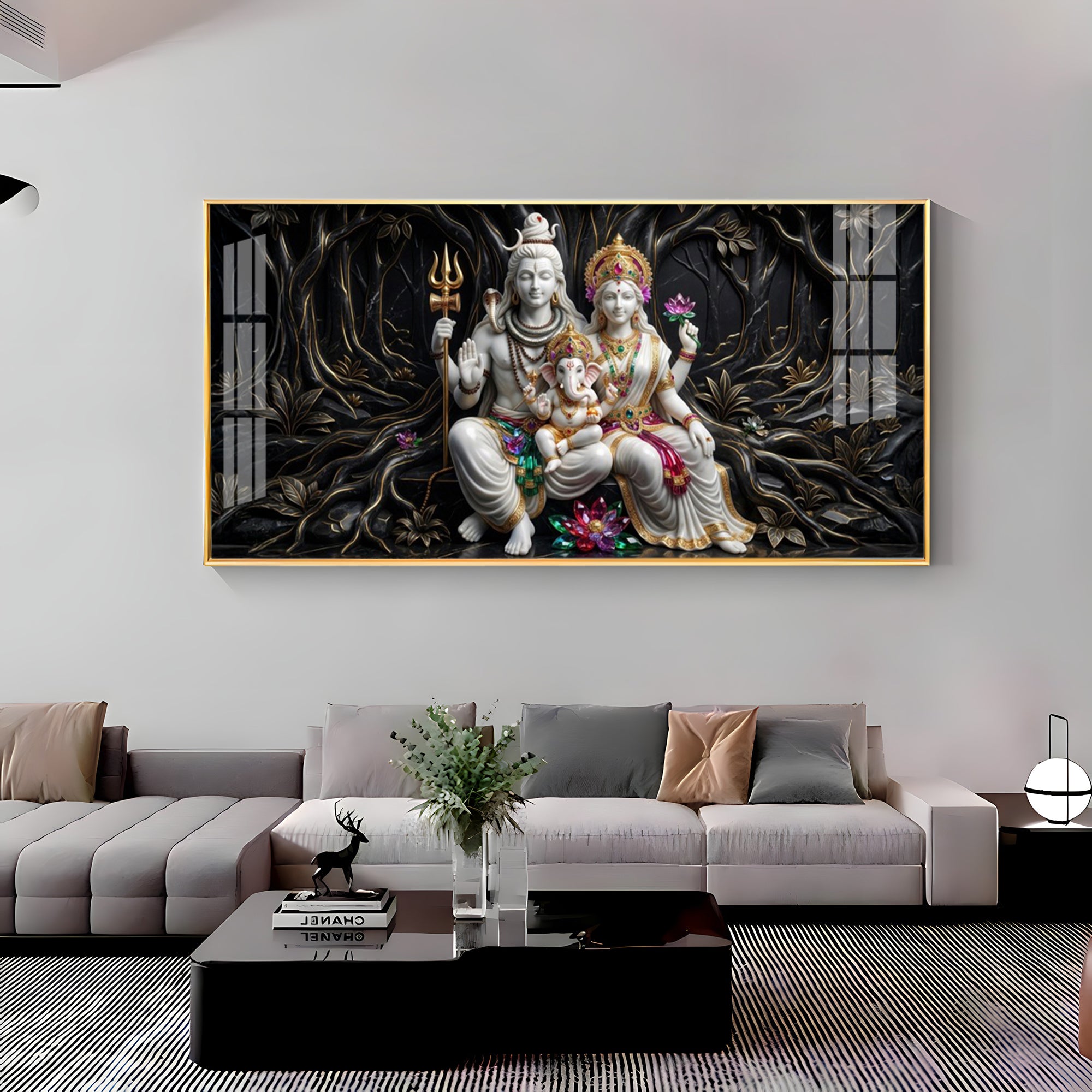 Lord Shiva, Goddess Parvati With Ganesh Ji Premium Acrylic Horizontal Wall Art