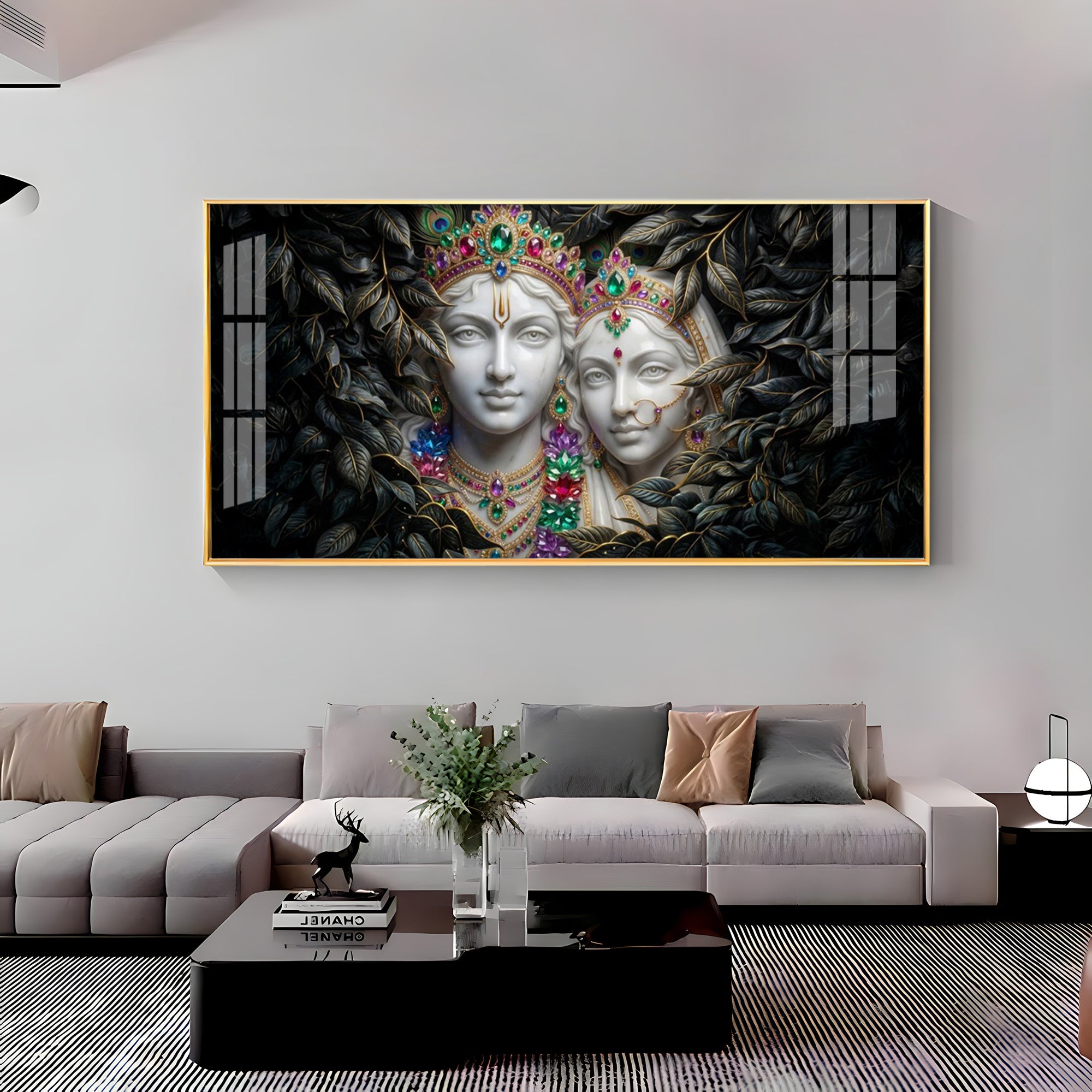 Love's Reflection with Radha and Krishna Duo Premium Acrylic Horizontal Wall Art