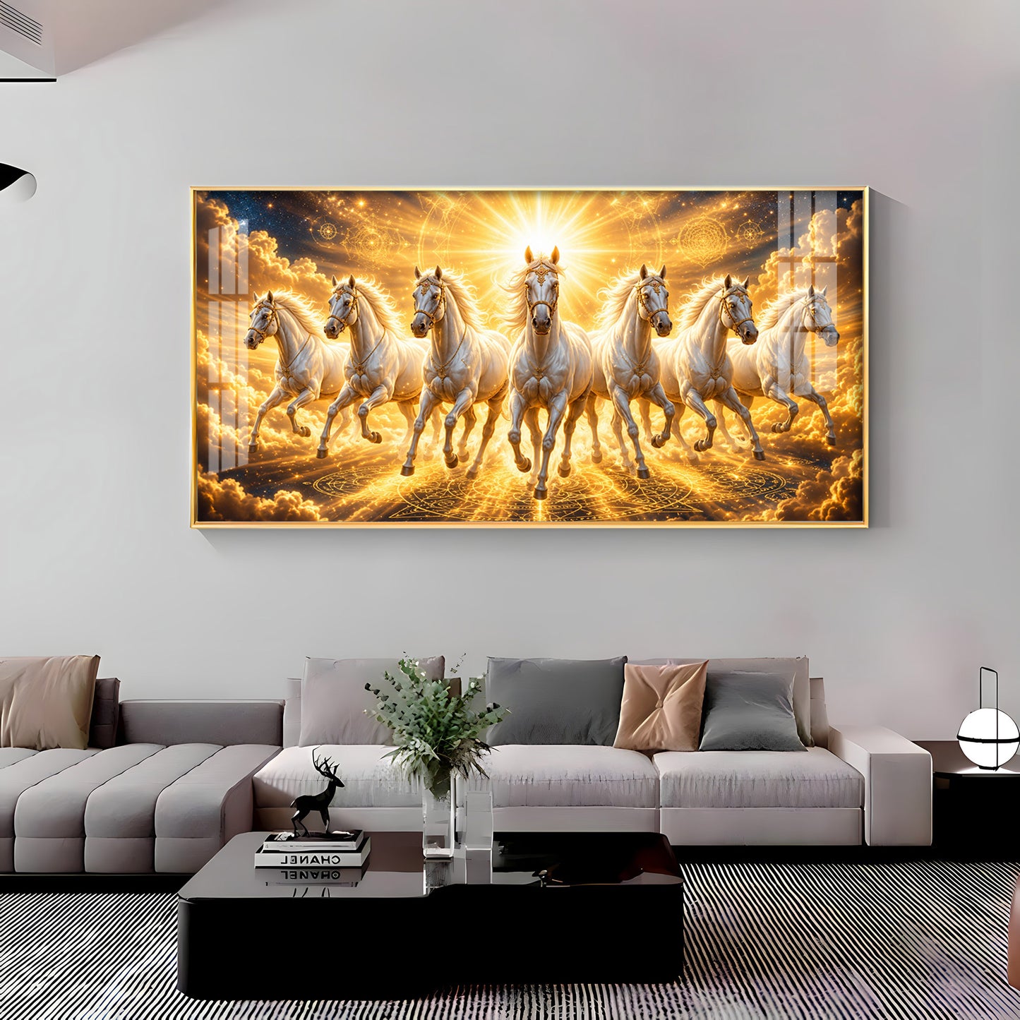 Beautiful Seven White Horses Premium Acrylic Horizontal Wall Art