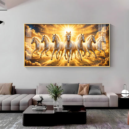 Beautiful Seven White Horses Premium Acrylic Horizontal Wall Art
