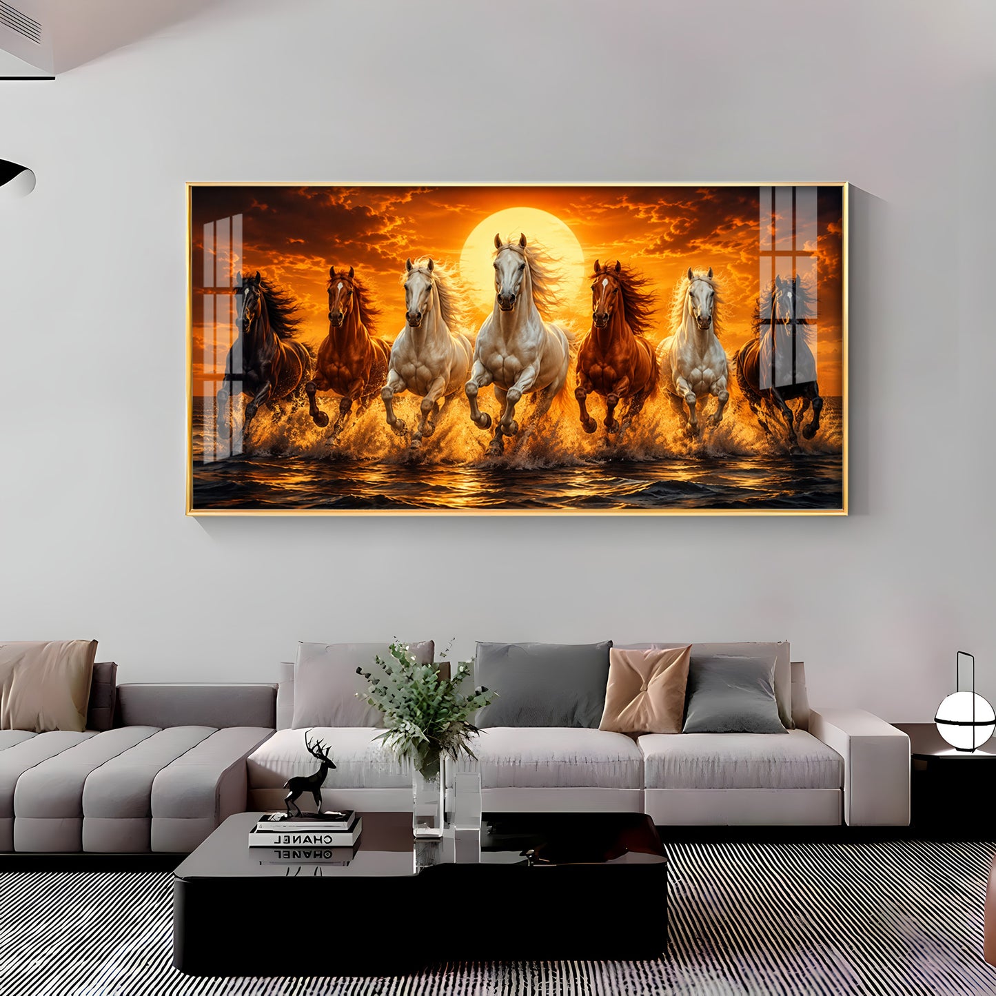 Seven Horses Sunburst Premium Acrylic Horizontal Wall Art