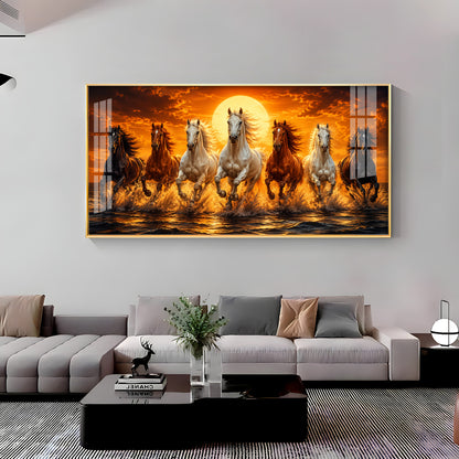 Seven Horses Sunburst Premium Acrylic Horizontal Wall Art