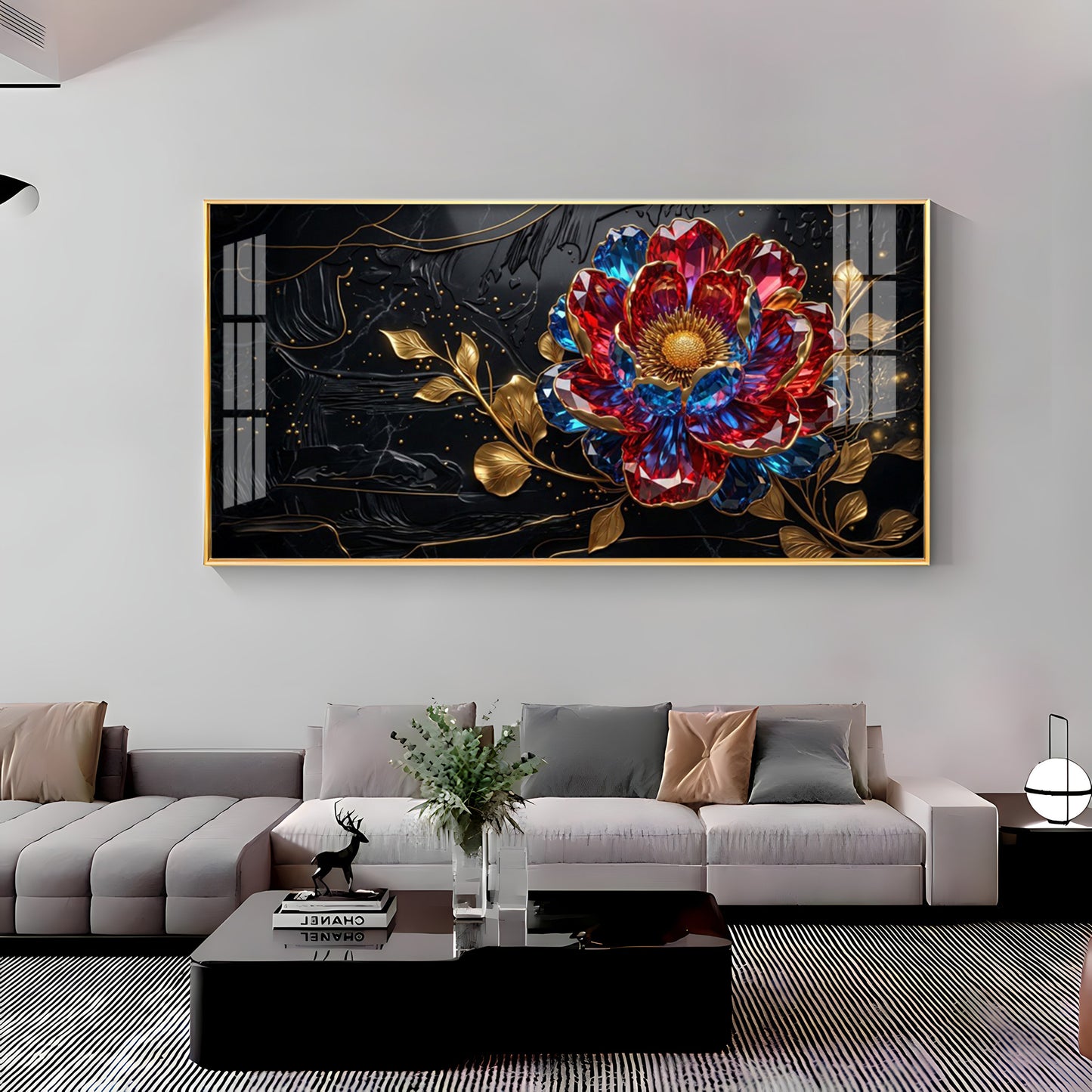 Abstract Floral With Red & Blue Premium Acrylic Horizontal Wall Art